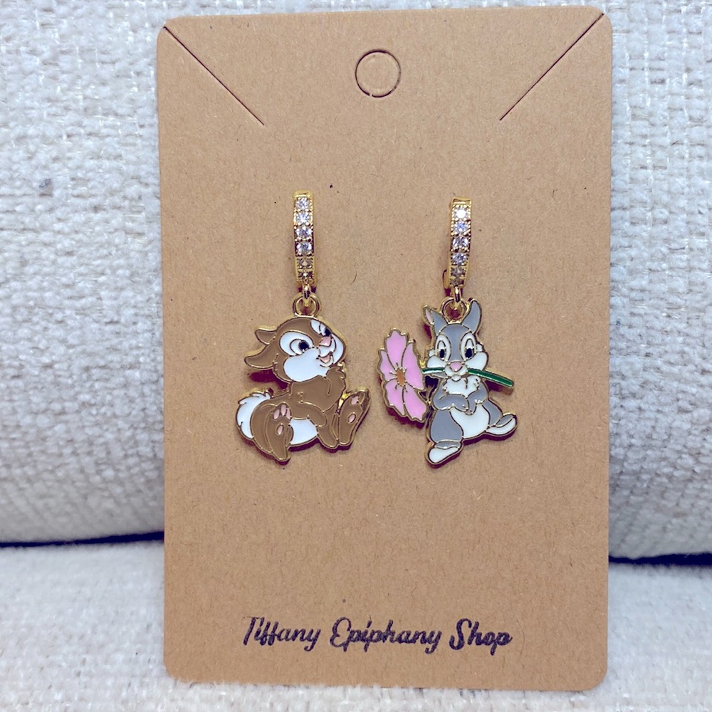 Disney Inspired Thumper and Miss Bunny from Bambi Huggy Hoop Earrings NWT